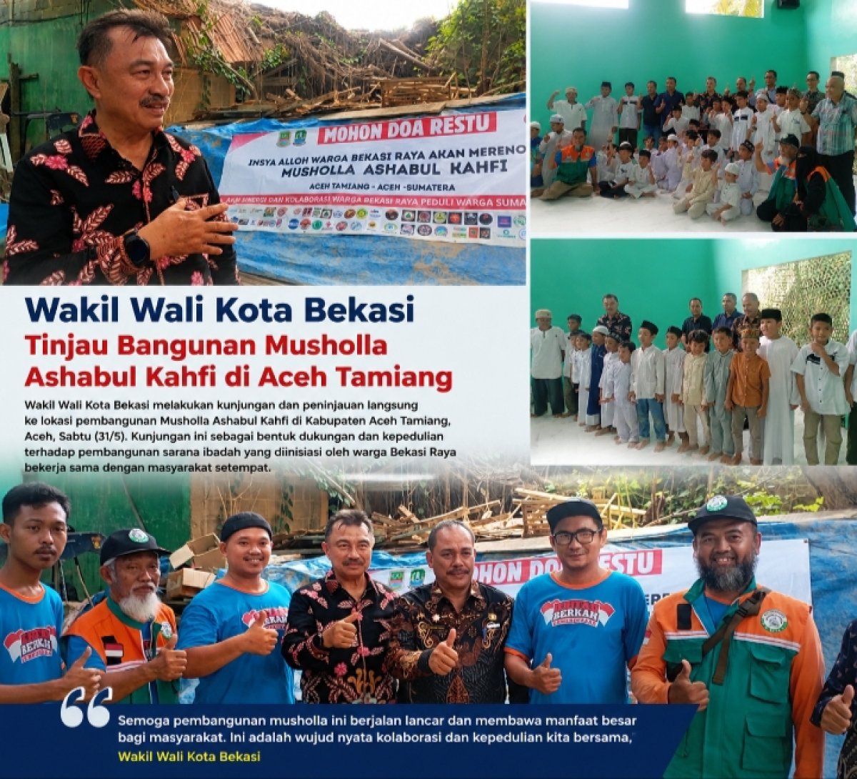 Wakil Wali Kota Bekasi Tinjau Bangunan Musholla Ashabul Kahfi di Aceh Tamiang
